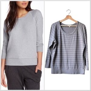 James Perse Vintage Fleece RAGLAN PULLOVER Sweatshirt White Gray Striped Sz XL